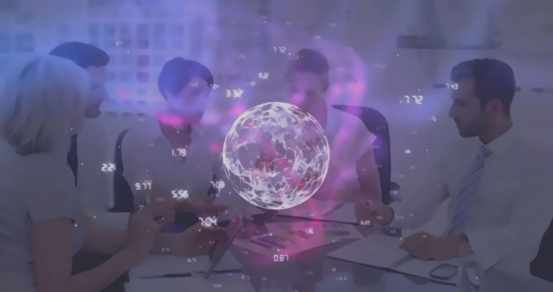 Professional workspace environment showing collaborative technology discussion